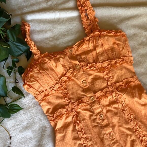 Urban Outfitters Orange Ruffle Button Front Dress - Picture 4 of 5